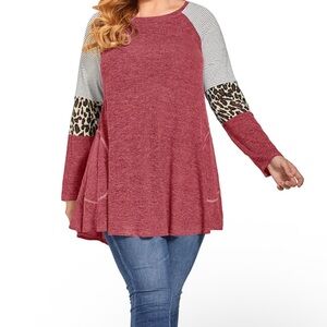 LARACE Womens Swing Tunic Top Size 3X Black Leopard Print Long Sleeve w/Pockets